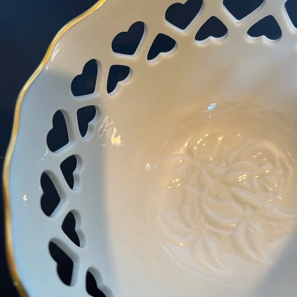 Lenox Ivory China Heart Bowl with Embossed Roses